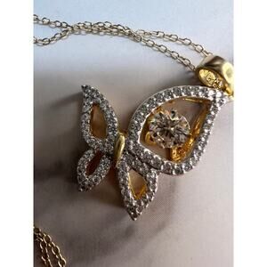 Butterfly CZ pendant in YG over sterling silver with 18 inch chain